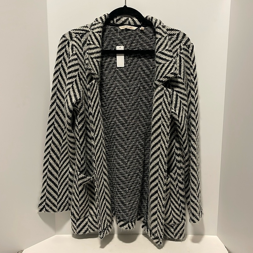 Soft Surroundings Black White Chevron Print Cardigan Sweater Women’s Small Soft
